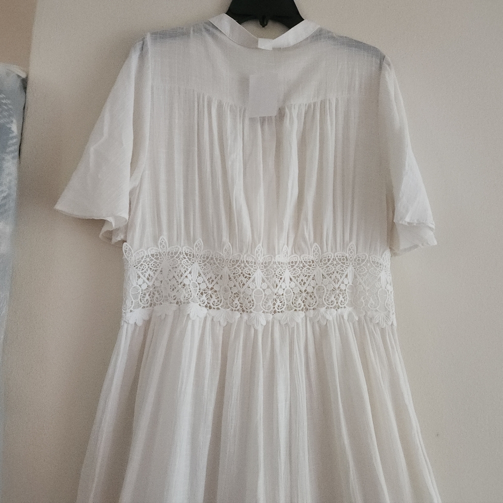 H&M Lace-inset Cotton Maxi Dress Tiered Woven Unlined/See Through White  NWT - Picture 11 of 15